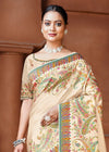 Chiku Beige Designer Silk Saree