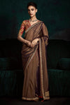 Chocolate Brown Designer Organza Saree with Embroidery Border