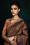 Chocolate Brown Designer Organza Saree with Embroidery Border