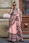 Cinderella Pink Satin Crepe Digital Printed Saree