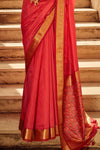 Cinnabar Red Festive Wear Banarasi Handloom Silk Saree