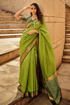 Citron Green Festive Wear Banarasi Handloom Silk Saree