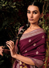 Claret violet Zari Woven Fancy Dola Silk Designer Saree