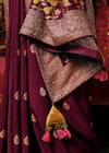 Claret violet Zari Woven Fancy Dola Silk Designer Saree