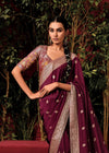 Claret violet Zari Woven Fancy Dola Silk Designer Saree