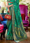 Classic Green Woven Smooth Satin Silk Banarasi Saree