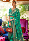 Classic Green Woven Smooth Satin Silk Banarasi Saree