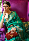 Classic Green Woven Smooth Satin Silk Banarasi Saree