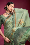 Classic Green Woven Tussar Silk Saree