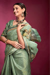 Classic Green Woven Tussar Silk Saree