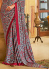 Classic Grey Ajrakh Printed Satin Crepe Saree