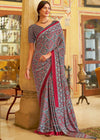 Classic Grey Ajrakh Printed Satin Crepe Saree