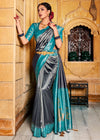 Classic Grey and Blue Kanjivaram Saree