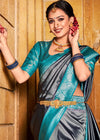 Classic Grey and Blue Kanjivaram Saree