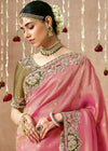 Classic Pink Bridal Zari Woven Pure Tissue Dola Silk Saree