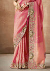 Classic Pink Bridal Zari Woven Pure Tissue Dola Silk Saree