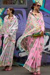 Classic Rose Pink Parsi Handloom Woven Silk Saree with Tassels