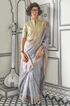 Cloud Grey Chiffon Handloom Saree