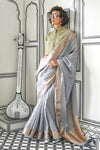 Cloud Grey Chiffon Handloom Saree