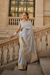 Cloud Grey Khadi South Silk Saree With Motifs