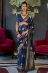 Cobalt Blue Banarasi Woven Satin Silk Saree