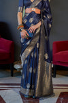 Cobalt Blue Banarasi Woven Satin Silk Saree