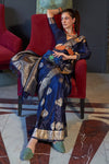 Cobalt Blue Banarasi Woven Satin Silk Saree