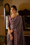 Coffee Brown Ajrakh Printed Satin Saree