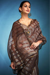 Coffee Brown Printed Tissue Silk Saree