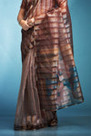 Coffee Brown Printed Tissue Silk Saree