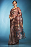 Coffee Brown Printed Tissue Silk Saree