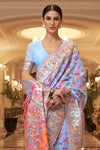 Columbia Blue Kashmiri Pashmina Saree