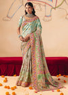 Cool Ice Mint Green Pichwai Designer Dola Silk Saree