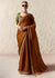Copper Brown Designer Organza Saree with Olive Green Contrast Blouse