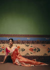 Copper Peach Tissue Silk Saree with Red Contrast Blouse