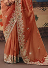 Copper Peach Tissue Silk Saree with Red Contrast Blouse