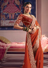 Copper Red Zari Tissue Designer Embroidered Saree