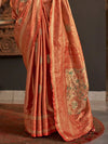 Coral Orange Dual Tone Kanjivaram Silk Saree