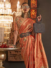 Coral Orange Dual Tone Kanjivaram Silk Saree