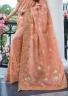 Coral Peach Embroidered Designer Tissue Silk Saree