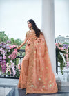 Coral Peach Embroidered Designer Tissue Silk Saree