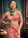 Coral Pink Handloom Jamdani Slub Cotton Saree
