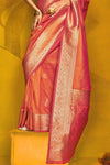 Coral Pink Kanjivaram Silk Saree with Gold Zari