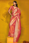 Coral Pink Kanjivaram Silk Saree with Gold Zari