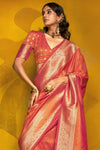 Coral Pink Kanjivaram Silk Saree with Gold Zari