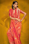 Coral Pink Kanjivaram Silk Saree with Gold Zari