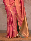 Coral Pink Kanjivaram Two Tone Silk Saree With Contrast Blouse