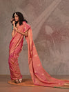 Coral Pink Kanjivaram Two Tone Silk Saree With Contrast Blouse