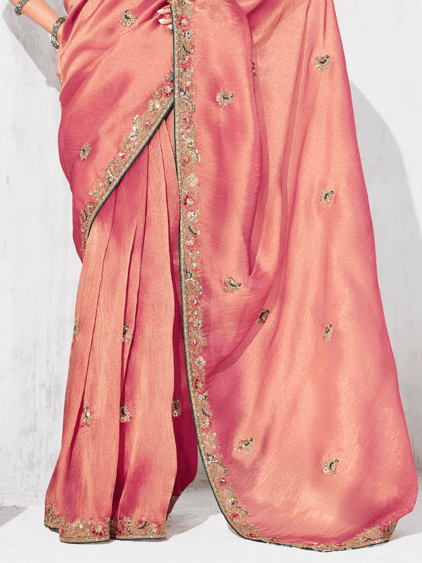 Coral Pink Tissue Silk Saree