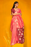 Coral Pink Tussar Silk Saree